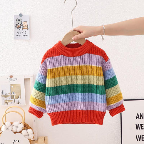 Rainbow Sweater Kids Knitted Shirt Long Sleeve Top Pullover